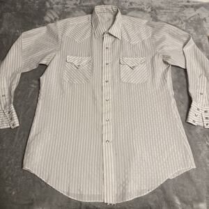 Vintage Pearl Snap Western Shirt Mens Medium White Very Thin Sheer Cowboy XL